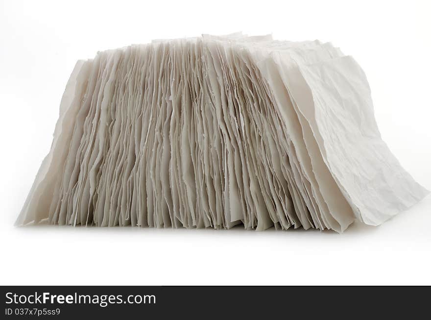 Crumpled sheets of paper on a white background