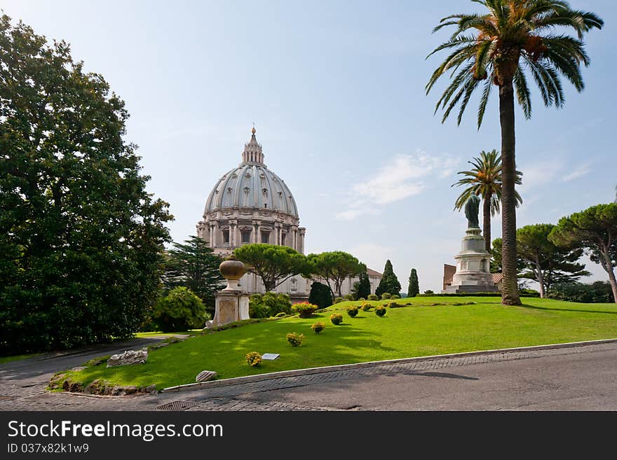 View at the St Peter's Basillica from the Vatican Gardens