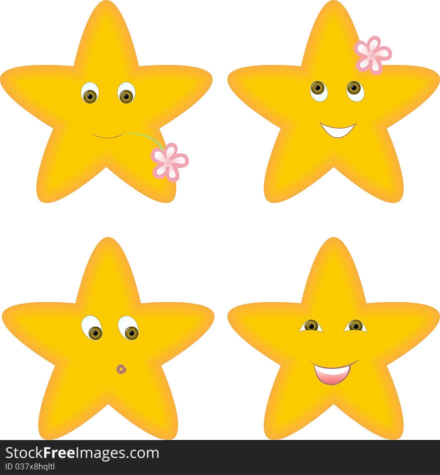 Set of four yellow stars with different facial expressions. Set of four yellow stars with different facial expressions