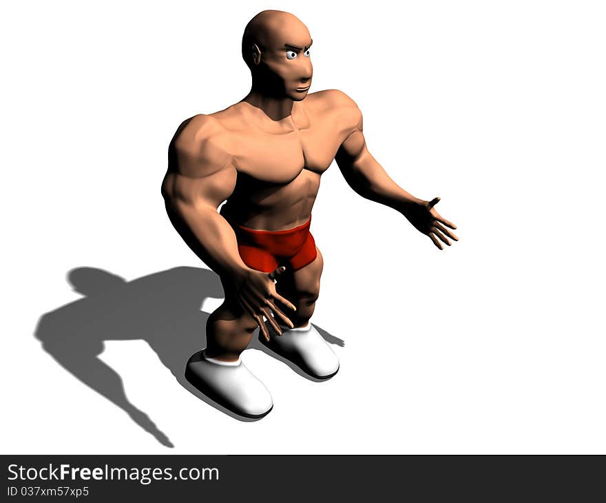 3d render of bodybuilder. Isolated on white background