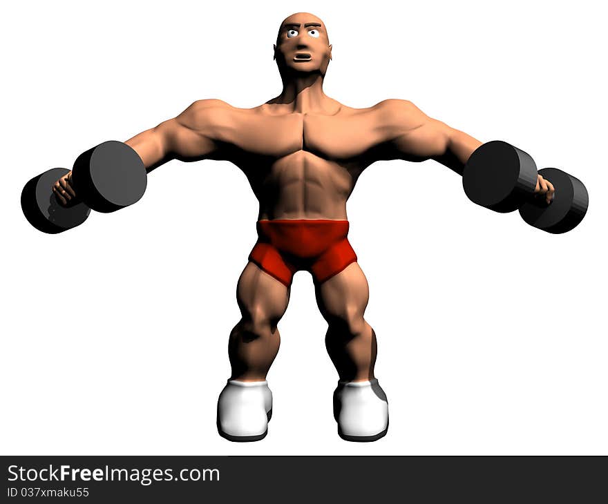 3d render of bodybuilder. Isolated on white background