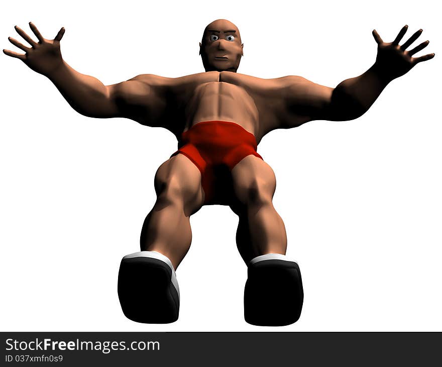 3d render of bodybuilder. Isolated on white background