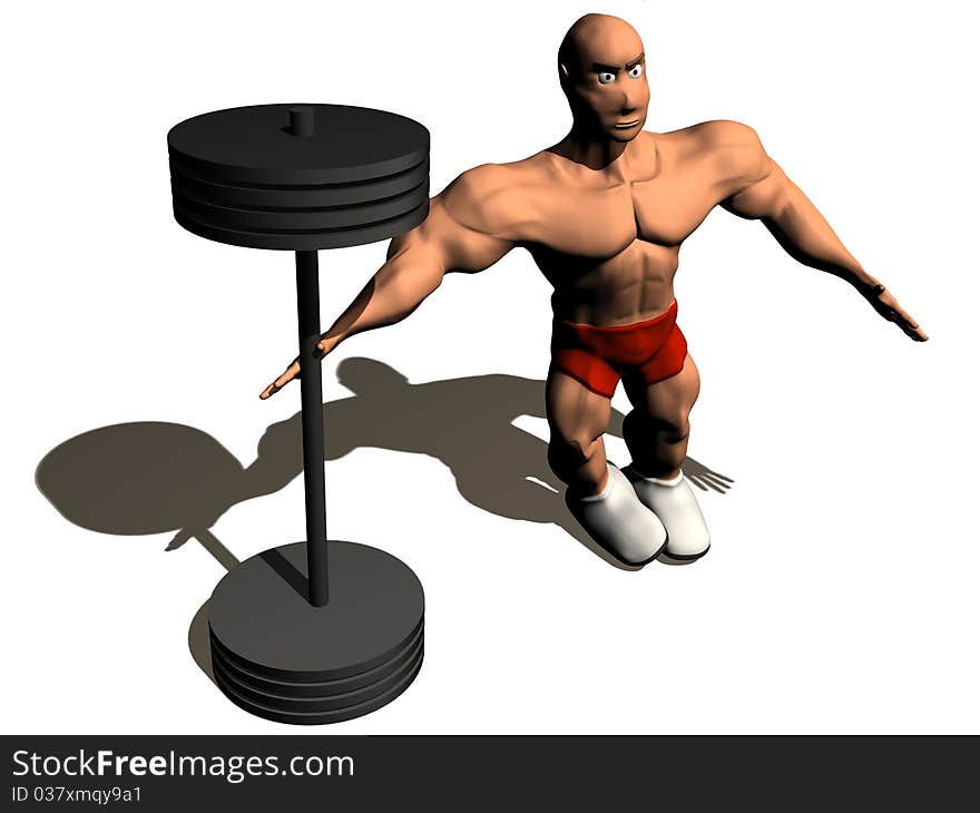 3d render of bodybuilder. Isolated on white background