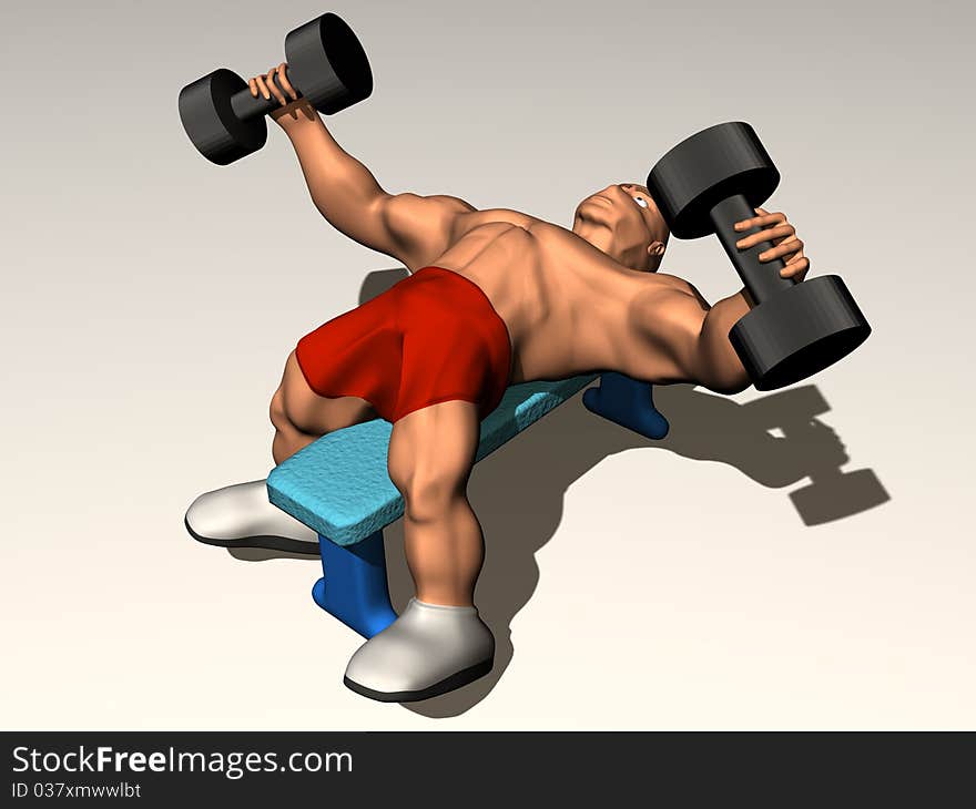 3d render of bodybuilder with dumbbells. Fitness concept.