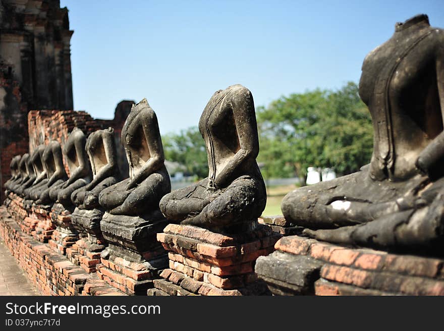 Ruin Buddha in ruin temple at ayutthaya thailand