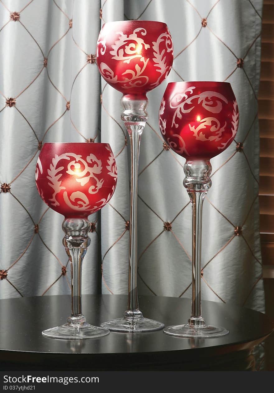 Red Pattern Candle Holders