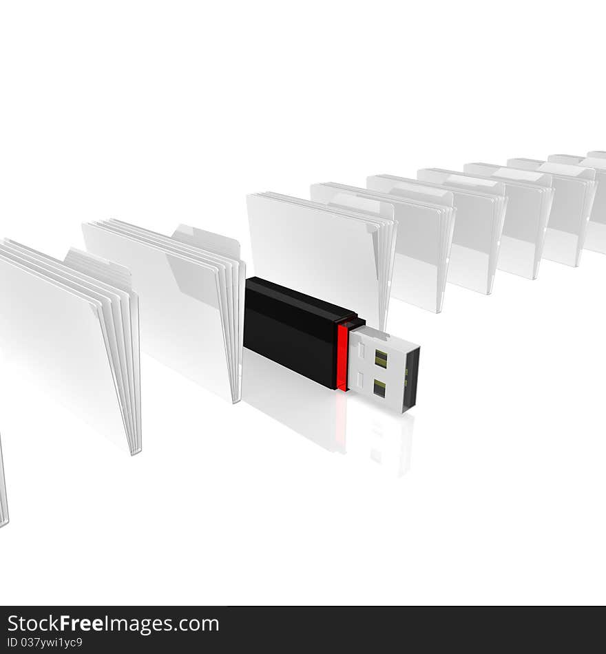 Folders for papers are in the range between which is a computer flash drive