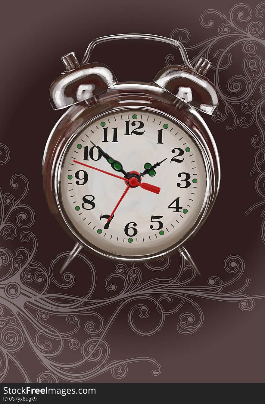 Alarm clock -  color paint & floral ornament