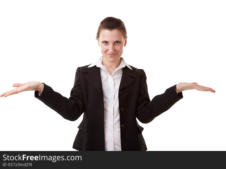 Beautiful European young businesswoman on the white background. Beautiful European young businesswoman on the white background