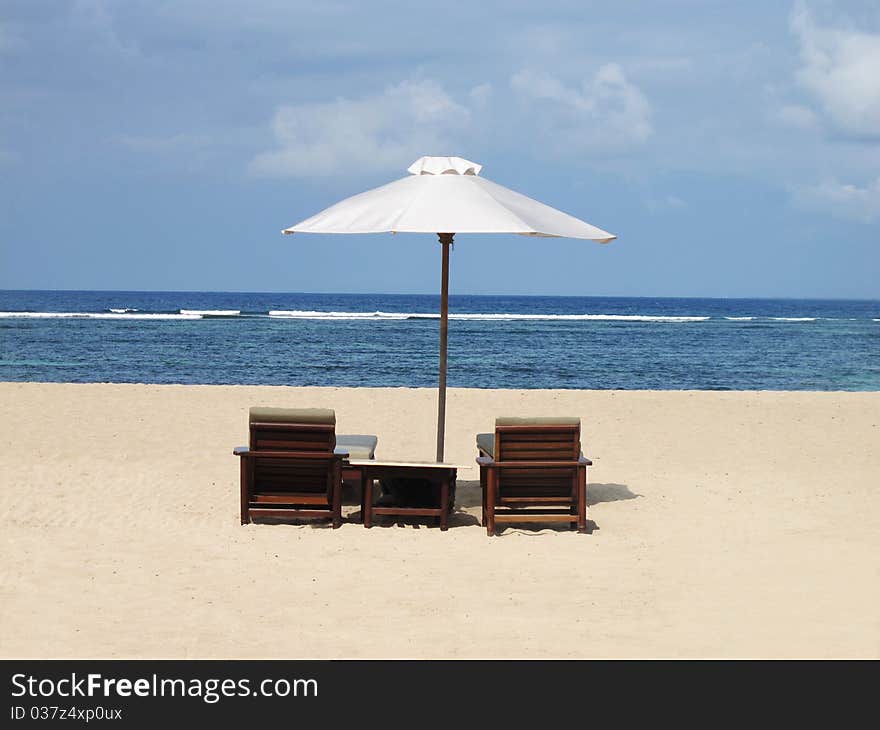 Beach Umbrella and Chairs