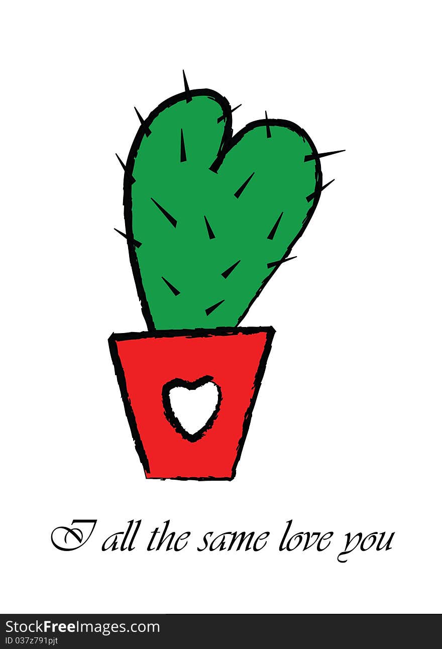 Cute cactus in red pot. Vector illustration