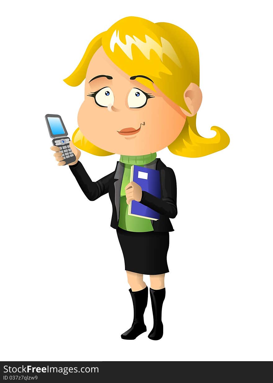 A secretary using her cell phone