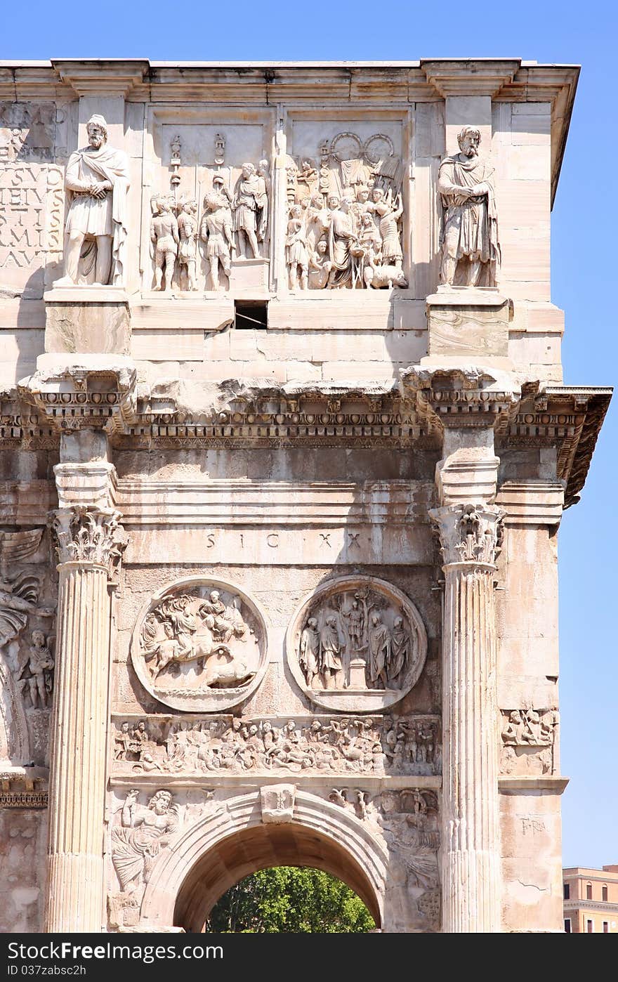 Details of Arco de Constantino in Rome, Italy