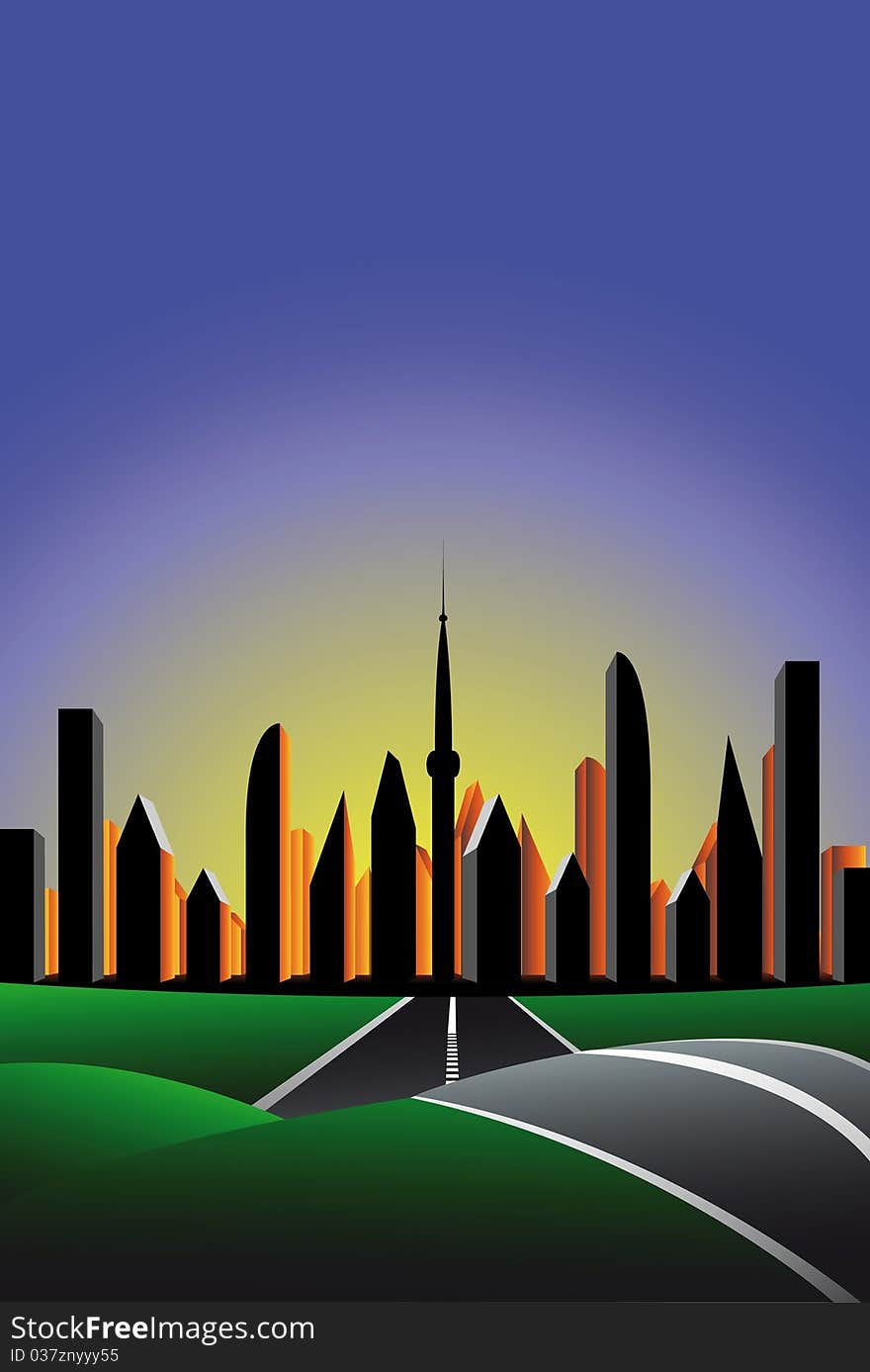 Vector illustration of a road to the city