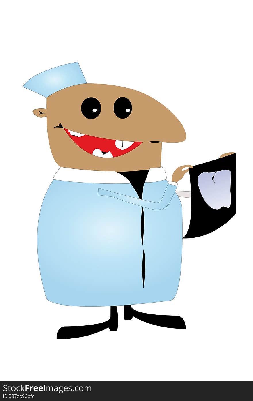 Vector caricature of dental, who scrutinizes X-ray image. He has bad teeth in his own mouth. Vector caricature of dental, who scrutinizes X-ray image. He has bad teeth in his own mouth.