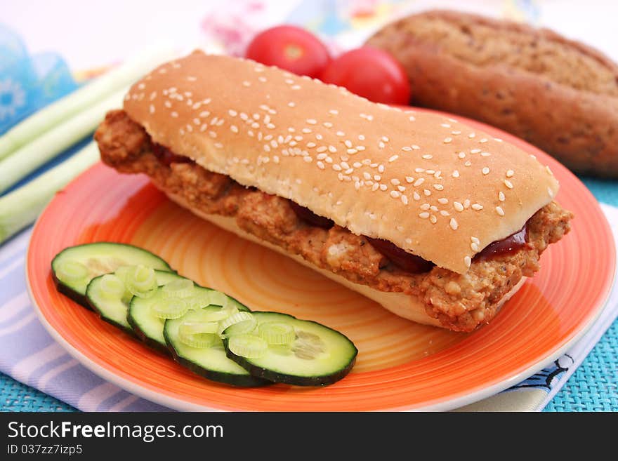 A fresh rib burger on a plate