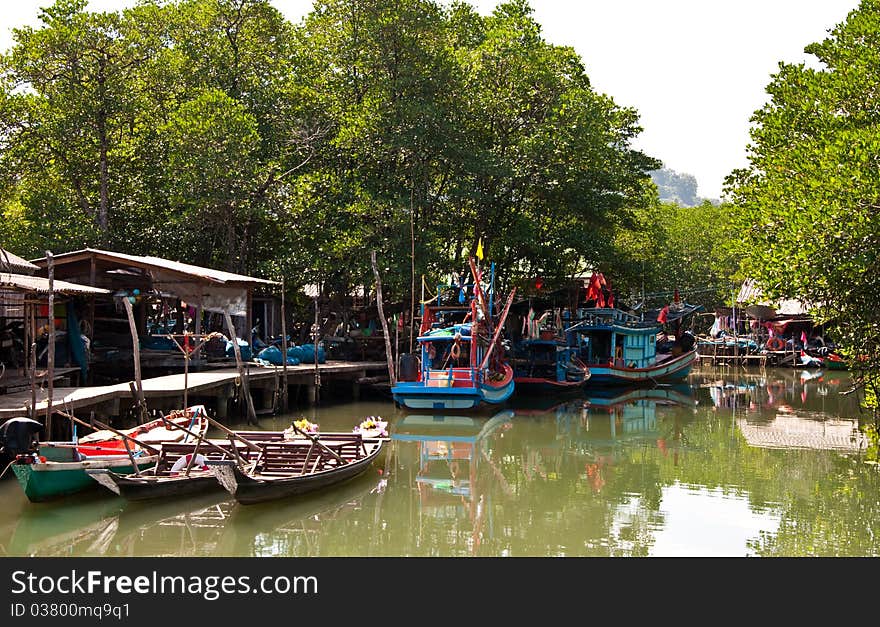 Rowboat floating on lake in Koh Chang, Thailand. Rowboat floating on lake in Koh Chang, Thailand