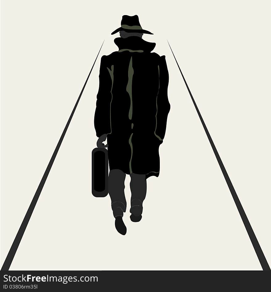 Silhouette going men with briefcase in hand