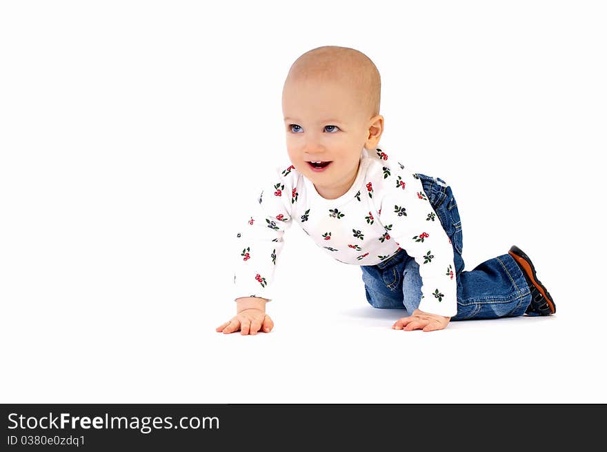 Across the floor. On a white background. Across the floor. On a white background