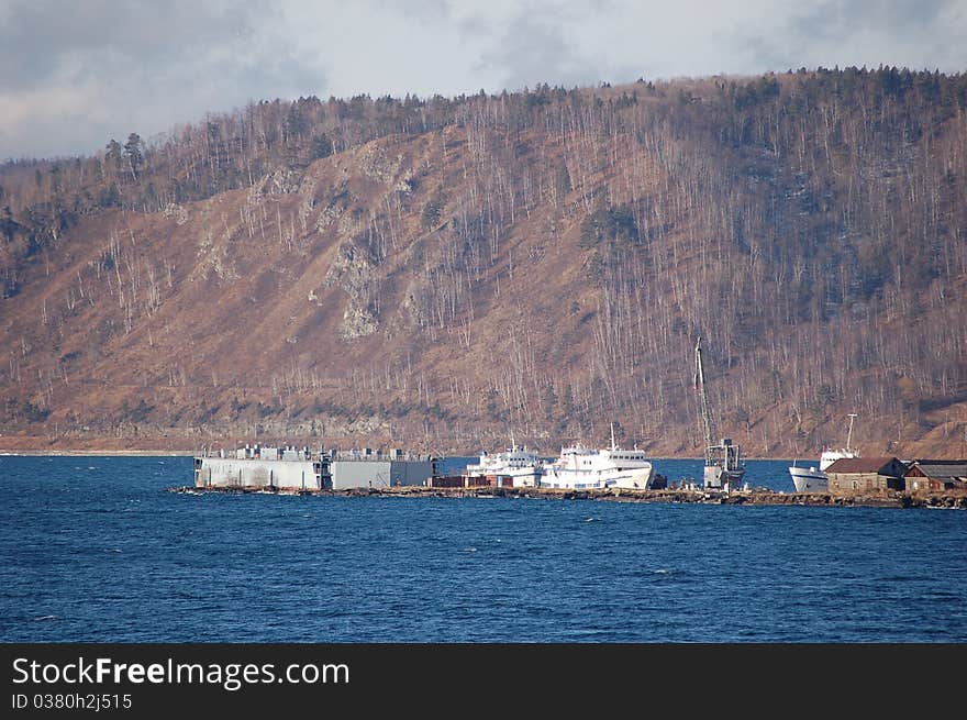 Nature on the shores of Lake Baikal. Port.