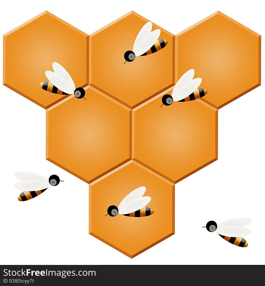 Bees on background of honeycomb. Bees on background of honeycomb