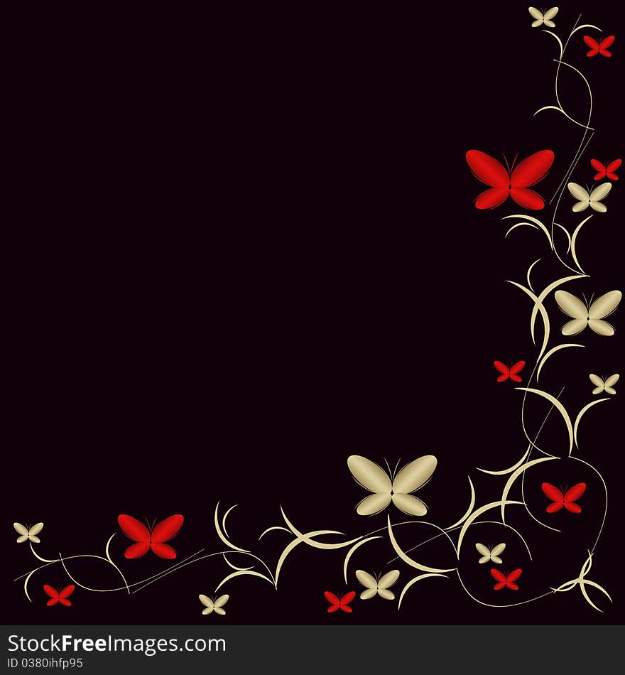 Background with pattern of red and golden butterflies. Background with pattern of red and golden butterflies