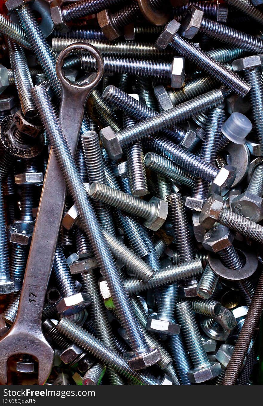 Screws background in tool box