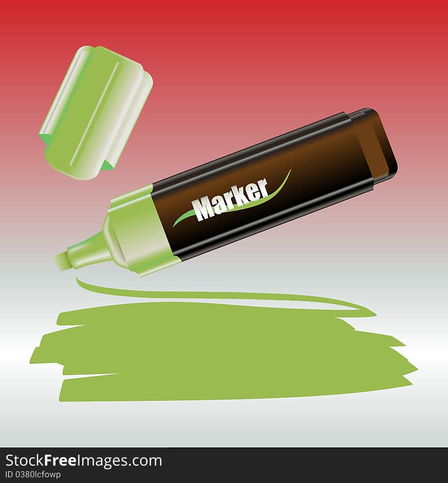 Vector Illustration of the marker, drawing on the sheet of paper.