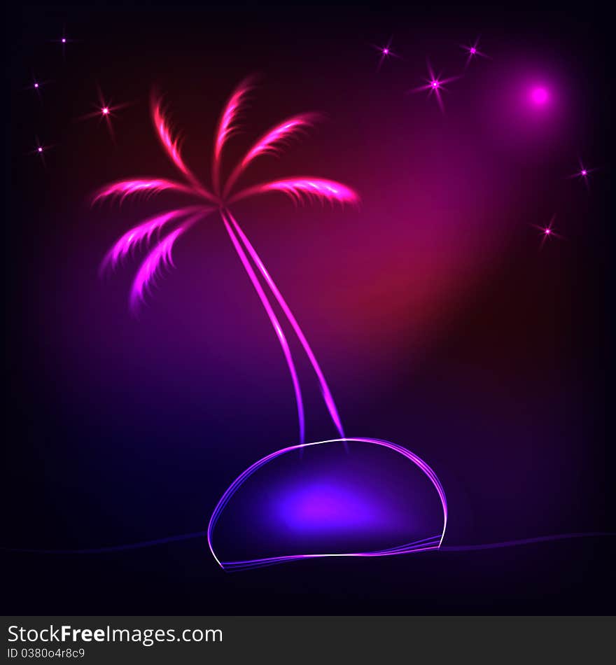 Island with a neon palm tree