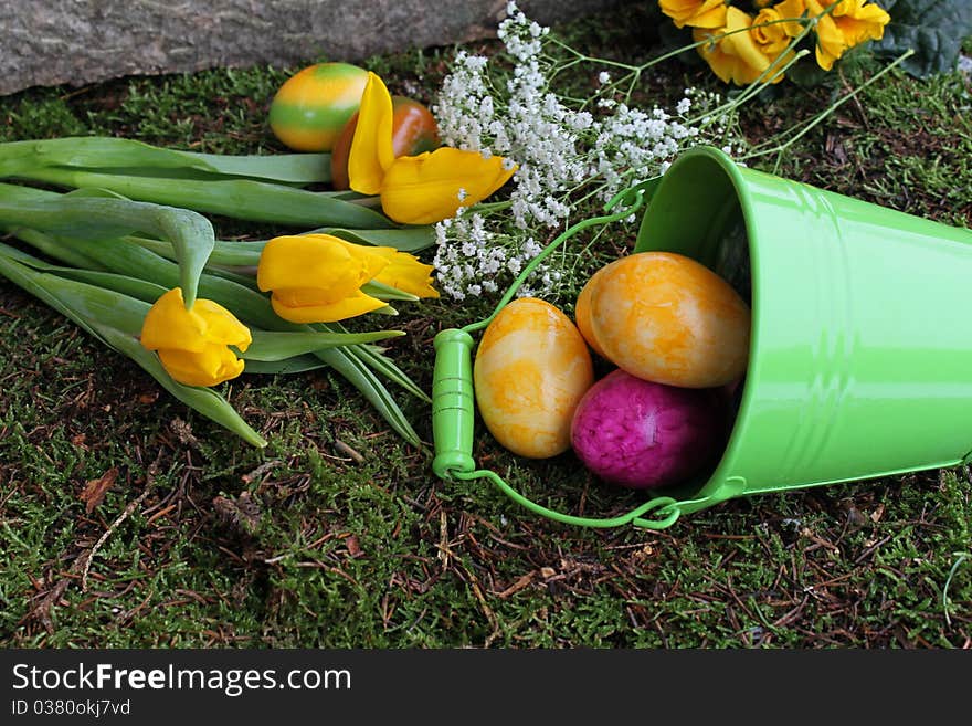 Easter eggs in the bucket