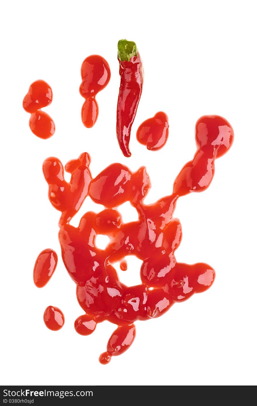 Red chili pepper and sauce isolated over white