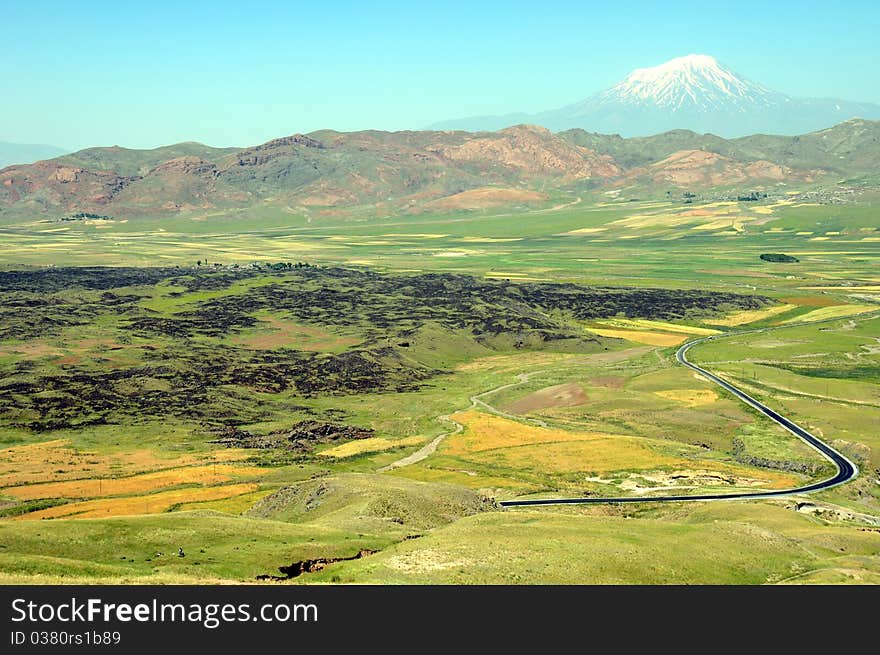 Kurdish region of Turkey with Mount Ararat in the distance. Kurdish region of Turkey with Mount Ararat in the distance