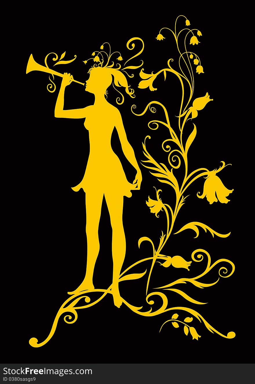 Vector Illustration Silhouette of funky fairy on flower pattern design. Vector Illustration Silhouette of funky fairy on flower pattern design