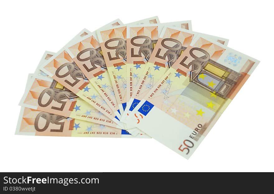 Fifty euro banknotes isolated on a white background