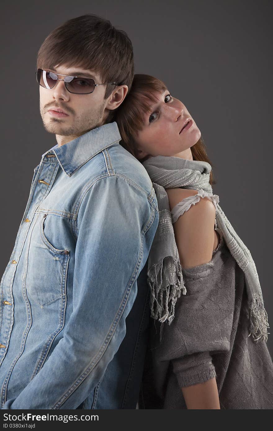 Fashionable couple in studio