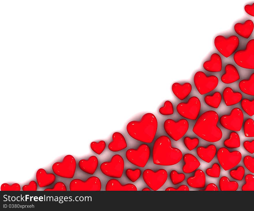 Red hearts on white background with shadow