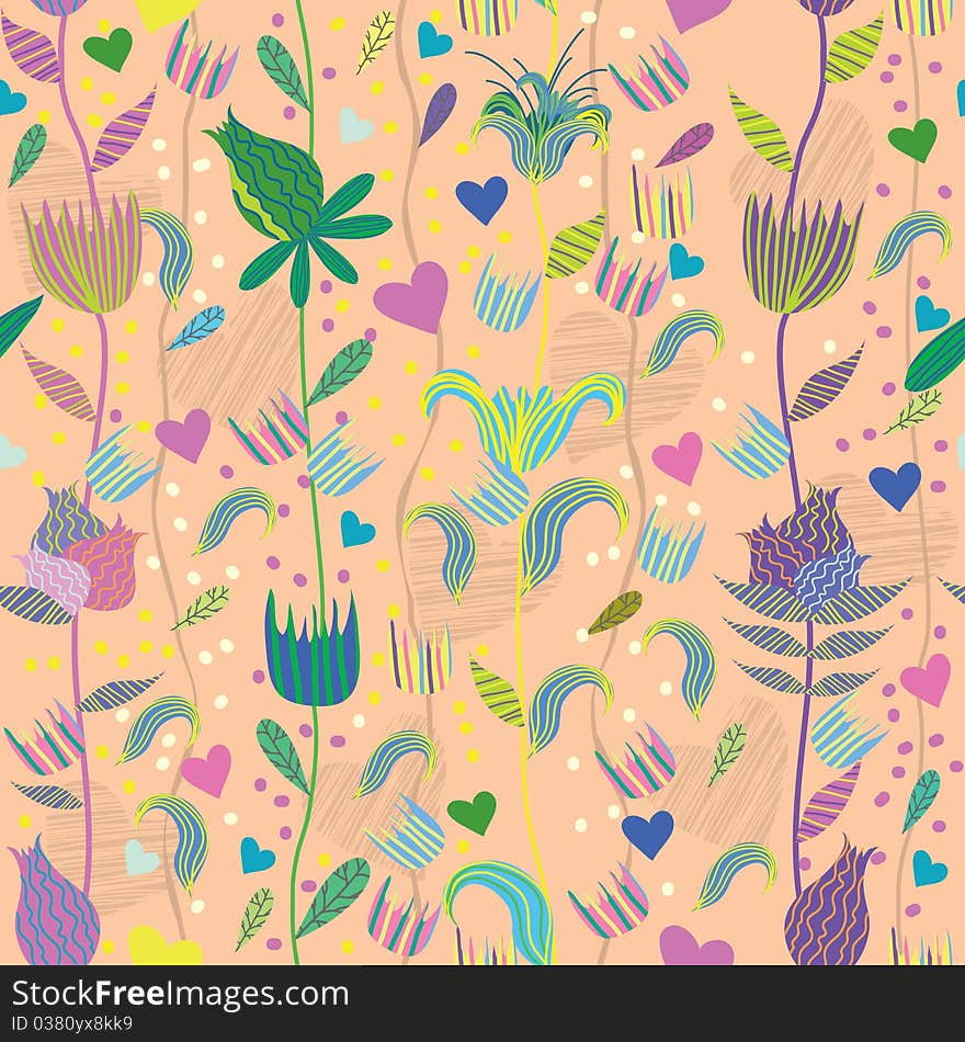 Seamless floral pattern with heart