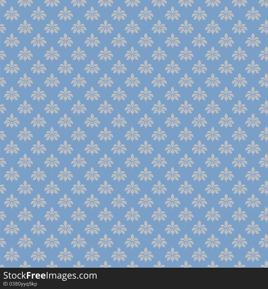 Blue seamless background with abstract silwer flowers