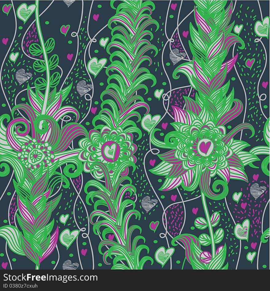 Seamless floral pattern with heart