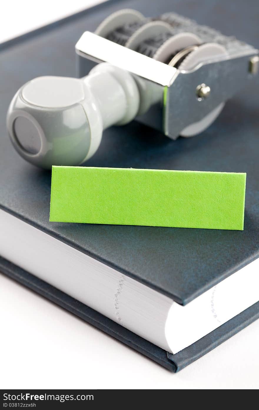 Rubber stamp, organizer and pen isolated on white background. Rubber stamp, organizer and pen isolated on white background