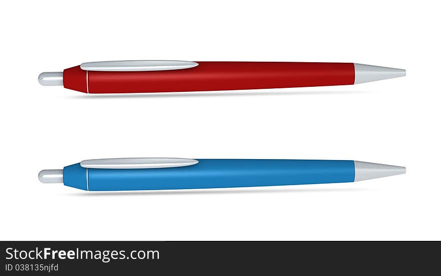 Set of two ballpoint pens in different colors with blank space for general purpose