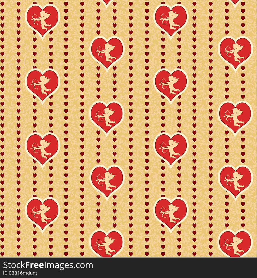 Cupid with heart seamless background pattern