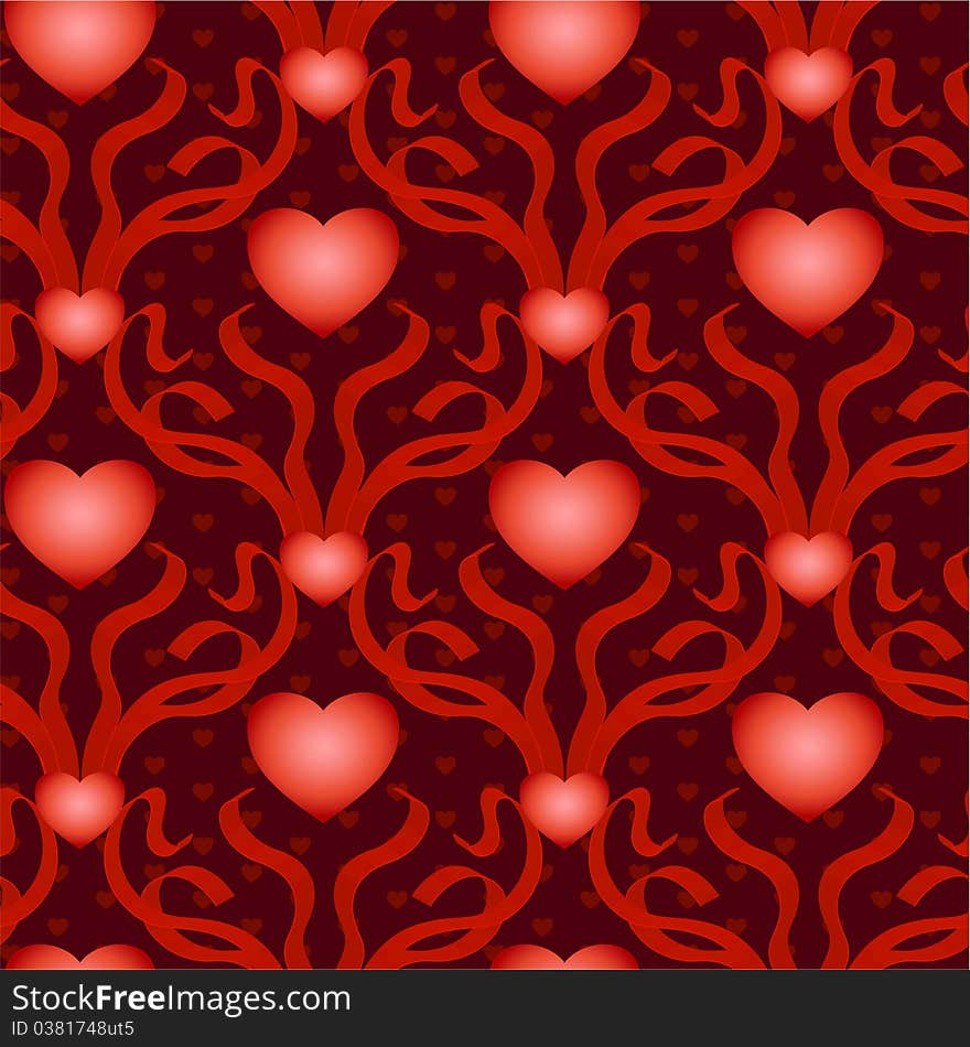 Heart with ribbons seamless background