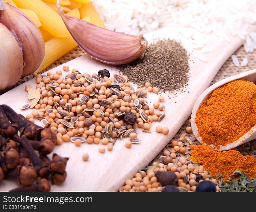 Macro shot of spices, mixed