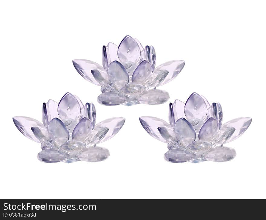 Three crystals in form of lotus flower isolated over white background. Three crystals in form of lotus flower isolated over white background