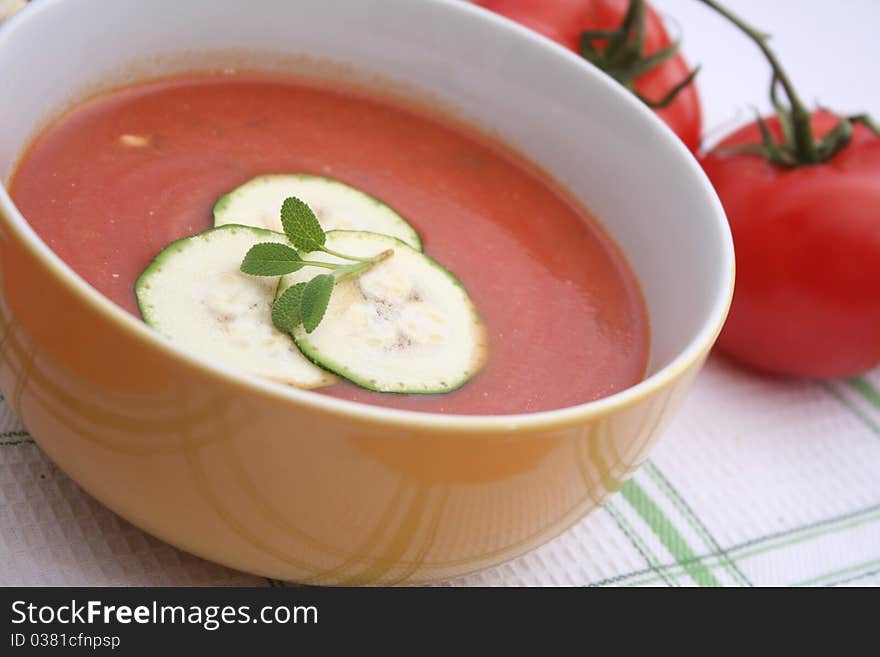 Fresh soup of tomatoes