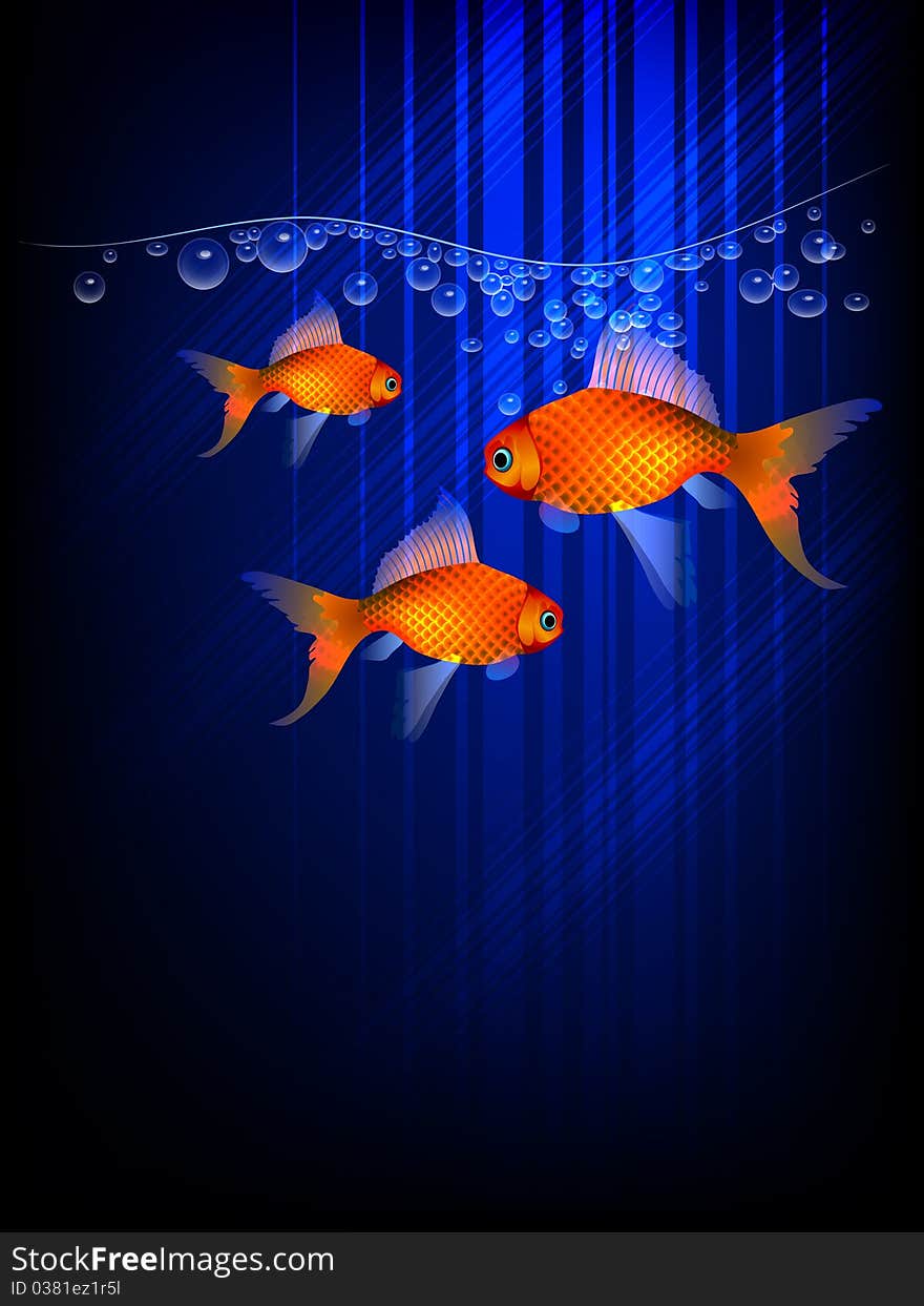 Background with three goldfishes