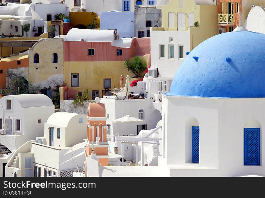 View of Oia township in Santorini