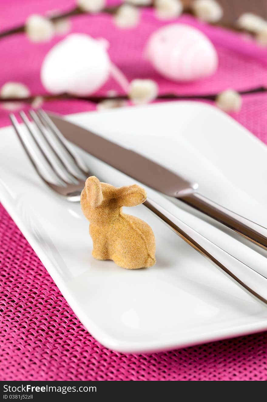 Fresh place setting for easter with easter bunny. Fresh place setting for easter with easter bunny