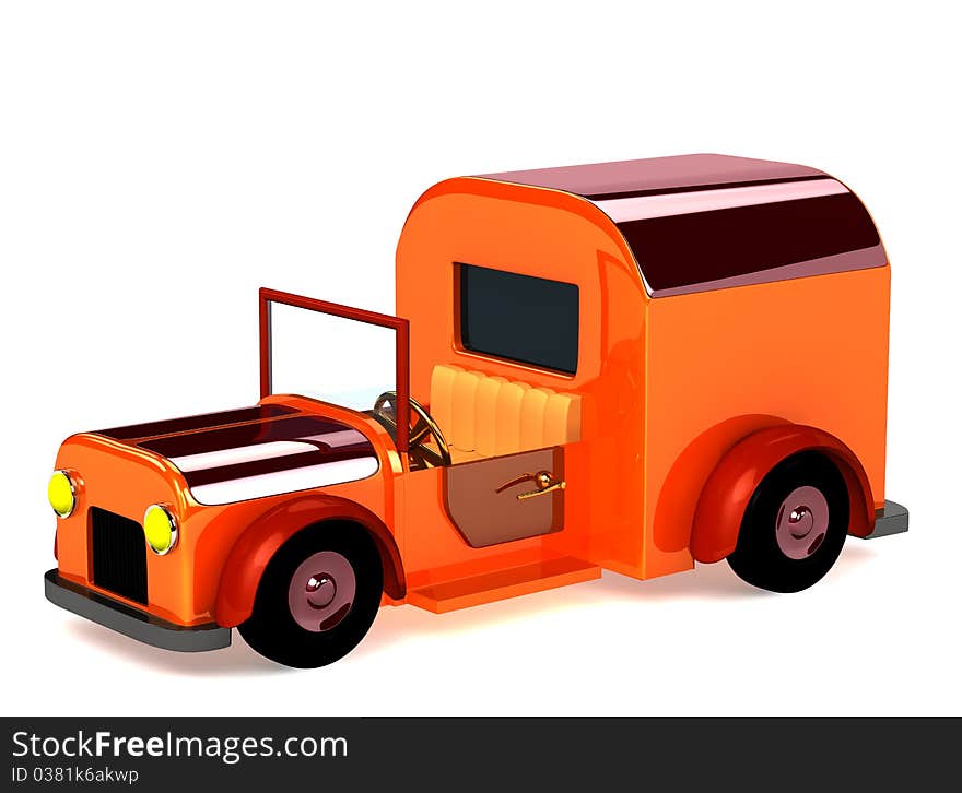 3d orange toy car isolated